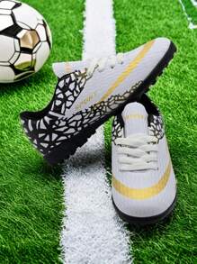 Chuteiras de futebol leves para adolescentes e jovens, calçados de treinamento de futebol com travas antiderrapantes e resistentes ao desgaste para partidas - Branco - Ver 6