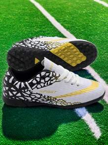 Chuteiras de futebol leves para adolescentes e jovens, calçados de treinamento de futebol com travas antiderrapantes e resistentes ao desgaste para partidas - Branco - Ver 3