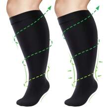 3 双加大码男女款压力袜，小腿加宽，20-30 毫米汞柱，加大膝盖支撑，促进血液循环