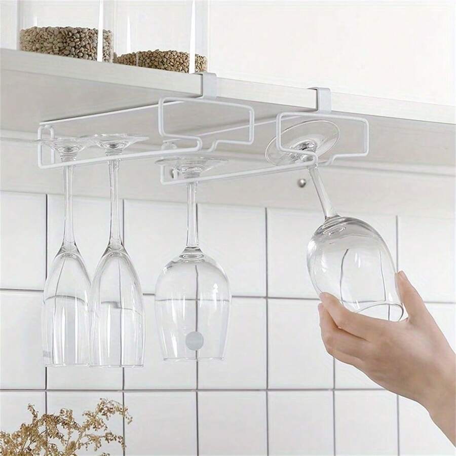 1 pieza Soporte para copas de vino - Estante para copas debajo del gabinete, soporte para almacenamiento de copas de vino, organizador de metal para bar y cocina - Multicolor - Ver 1