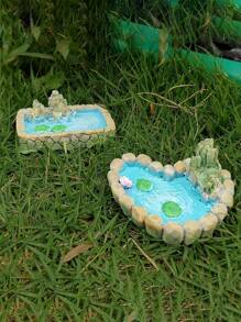 1/2pcs Fairy Garden Mini Pond, Aquarium Fish Tank Decor, Landscape Ornament, Miniature Architecture Statue, Indoor Home Decoration, Artificial Lotus Pond, Valentine's Day Party Decoration - Multicolor - View 5