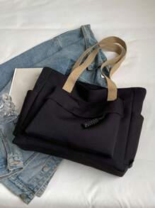 Retro Underarm Bag, Fashionable Solid Color Large Capacity Cloth Bag, Crossbody Bag, Multi-Functional Commuter Handbag, Casual Versatile Bag Suitable For Students, Classes, Work, Commuting Moms, Outings - Black - View 6