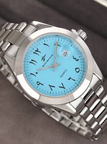 RICECGO 男士经典商务腕表，阿拉伯数字蓝色表盘，不锈钢表带，适合日常佩戴、商务会议、男士礼物、情人节礼物。 - 銀色 - 查看 2