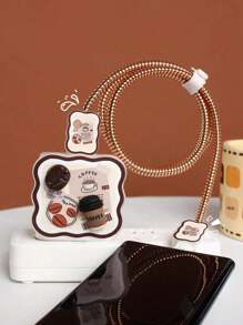 5 Stück/Set Kaffee-Bohnen Design Ladekopf-Schutz, Datenkabel Anti-Verwicklung Organizer, passend für 1,5m Ladekabel, Datenkabel Befestigung, Anti-Bruch Datenkabel, TPU Ladekopf-Schutz, kompatibel mit iPhone 12/13/14 und 20W Schnellladegerät Kopfschutz, Ladekabel-Schutz