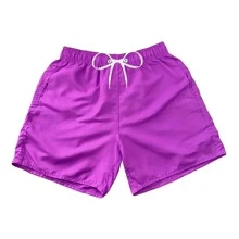 Tactel Men's Preppy Fashion Beach Shorts Without Print, Comfortable Plain Model - 紫色 - 查看 1