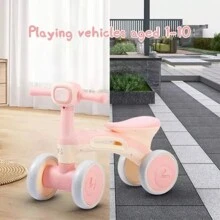 Balance Bike With LED Lights And Music For Kids, 3-In-1 Tricycle For 1 Year Old Babies, Boys And Girls From 12 To 24 Months, First 4-Wheeled Kids Bike, Ideal Gift For Kids' First Birthday - 粉色 - 查看 6