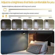 2pcs Removable RGB LED Rechargeable Adhesive Magnetic Wall Lights Sconce For Bedroom Reading,15Color Lighting,Remote Control,360° Rotation,Touch Control,Dimmable Bedside Light Energy Class A - 2pcs RGB LED Wall Lights Sconce - View 2