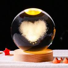 1pc USB Powered 3D Illuminated Glass Crystal Ball LED Night Light With Wooden Base, Home & Room Decor Night Lamp, Solar System, Moon, Galaxy, Saturn Pattern 3D Night Light, Indoor Desk Lamp, Back To School Or Birthday Gift For Friends And Classmates, Nursery Decor Light, Baby Shower Party Home Decor Gift - trong suốt - Xem 15