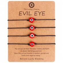4 件套玻璃珠、土耳其之眼和恶魔之眼魅力友谊手链，黑色和红色