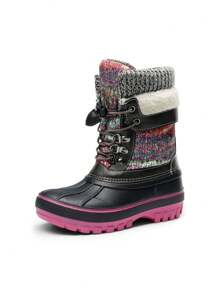 Kids Winter Snow Boots | Waterproof Insulated Mid Calf Ski Boots With Cozy Knit Collar For Boys & Girls - 玫紅色 - 查看 4