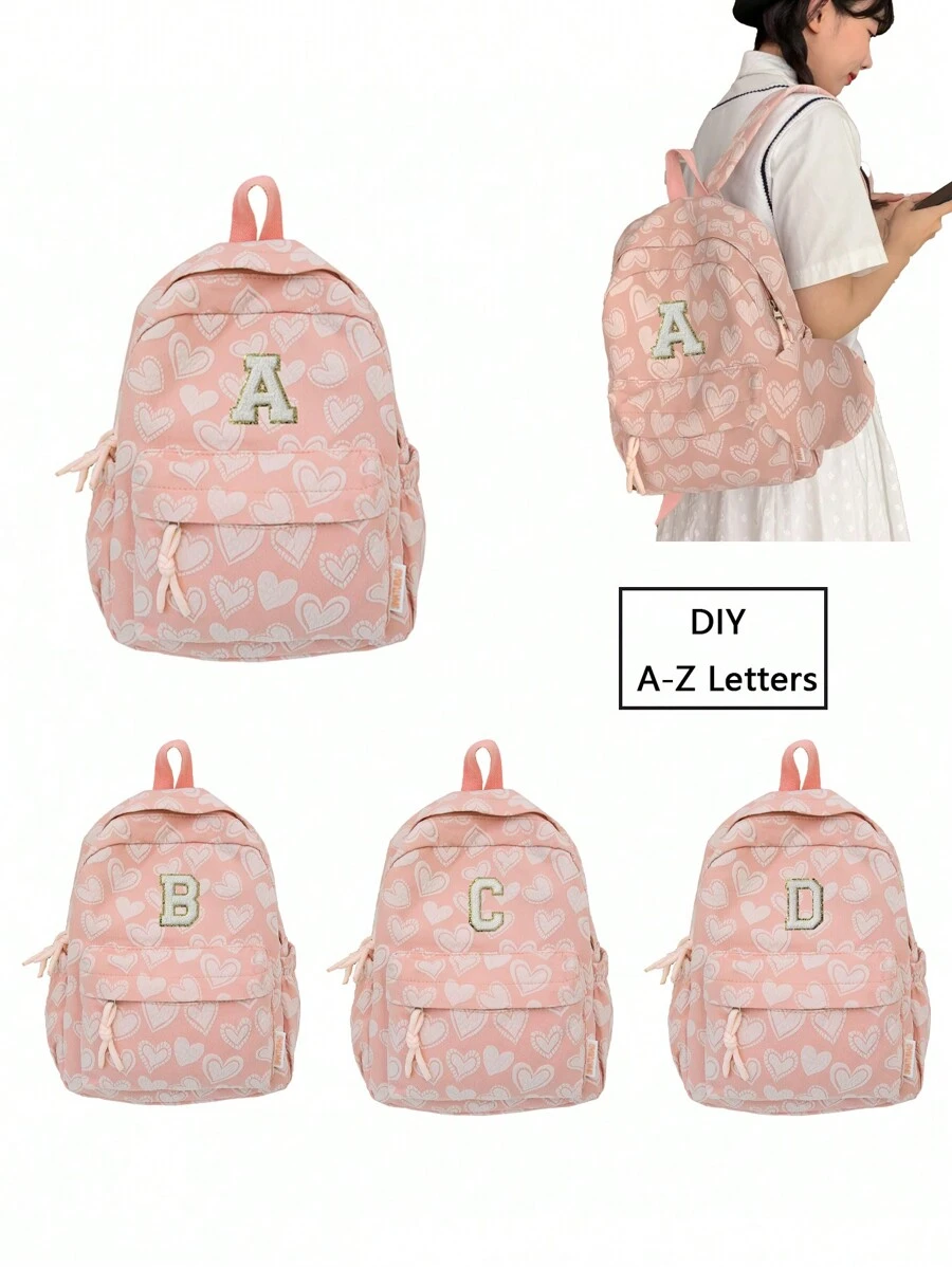 1 New Large Capacity Leisure Multifunctional Love Letter Zipper Boy's And Girl's Backpack, Suitable For Back To School Season, Suitable For High School And College Students, Suitable For Daily Use During Outdoor Sports And Travel. - Backpack Small Size Letter 5.5 - View 1