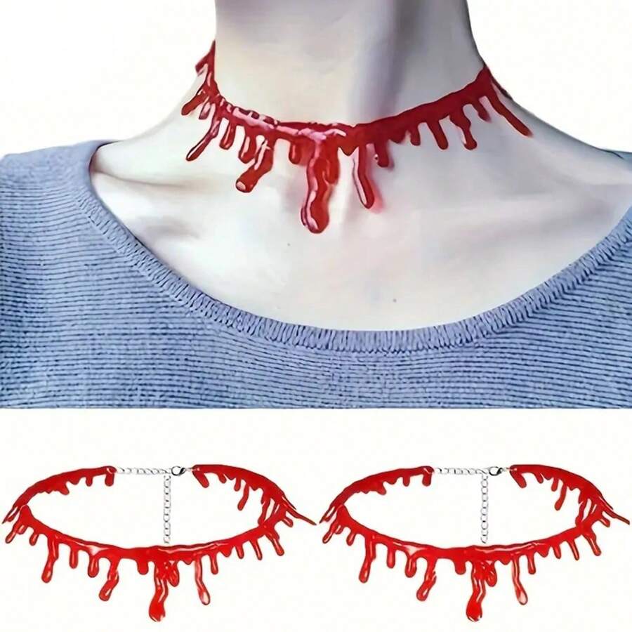1pc Halloween Horror Bleeding Necklace, Bar Party Vampire Witch Clown Fancy Accessory Necklace - Multicolor - View 1