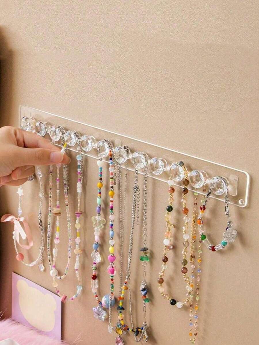 1 pieza Organizador de joyas con soporte para collares, pulseras, pendientes y anillos con estante de exhibición montado en la pared transparente/rosa para tocador, gabinete de espejo - transparente - Ver 1