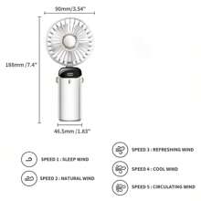 SULVGO 随时随地保持凉爽：便携式USB风扇 - 可充电，适合学生和办公桌使用。这款可充电迷你便携式折叠桌面/手持USB风扇配备数字显示屏、5档风速调节、5片扇叶，运行安静，适用于办公室、通勤、露营、野餐、徒步旅行、海滩度假、背包旅行和运动等场合。 - 白色 - 查看 6