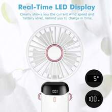 SULVGO 随时随地保持凉爽：便携式USB风扇 - 可充电，适合学生和办公桌使用。这款可充电迷你便携式折叠桌面/手持USB风扇配备数字显示屏、5档风速调节、5片扇叶，运行安静，适用于办公室、通勤、露营、野餐、徒步旅行、海滩度假、背包旅行和运动等场合。 - 白色 - 查看 2