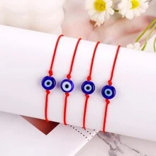 4 件套玻璃珠、土耳其之眼和恶魔之眼魅力友谊手链，黑色和红色