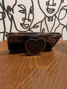 防震心形元素镀金心形支架和镀金手机壳，兼容 17/16e/15/14/13/12/11/XS/XR/X/7/8 Plus/Pro Max，Galaxy S25/S24U/S23/A55/A54/A35/A25/A17/A07/A16/A06，电镀保护壳，复活节春季礼物 - 黑色 - 查看 4