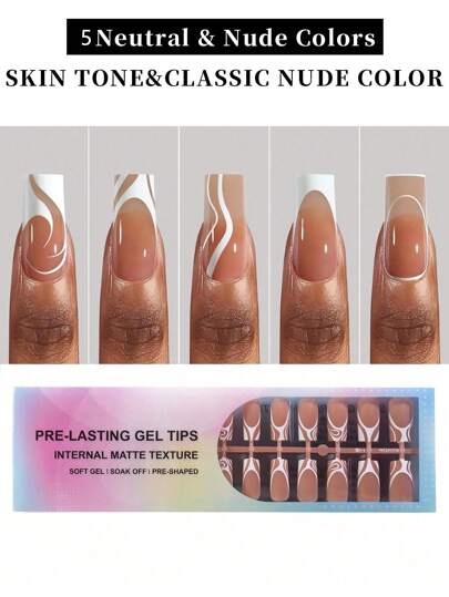 150ชิ้น เล็บปลอมปลายแหลมสไตล์ฝรั่งเศส - 5 สไตล์ รวมถึงเล็บแบบกด ทรงสี่เหลี่ยม, เคล็ดลับเล็บลาย Swirl ที่ออกแบบไว้ล่วงหน้า, ส่วนขยายเล็บเจลนิ่ม ติดแน่นพิเศษ, ส่วนขยายเล็บอะคริลิคแบบแช่ได้, 15 ขนาด, ติดทนนาน, อุปกรณ์ทำเล็บมือ DIY