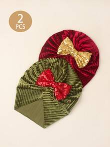 2pcs Bow Hat Baby Hat, Newborn Baby Hat Windproof Head Protection, Fashion Baby Hair Accessories, Holiday Birthday Party Hair Decorations, Little Girl Clothing Accessories, Girls Winter Clothes, Christmas Accessories, Party Accessories