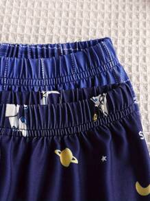 Young Boy 4pcs Fashionable Plaid Astronaut Print Casual Pajama Set, Home Clothes