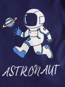 Young Boy 4pcs Fashionable Plaid Astronaut Print Casual Pajama Set, Home Clothes