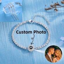 Customized Photo Projection Bracelet With Cubic Zirconia Tennis Chain, Personalized Picture Projection Bracelet Gift For Valentine's Day - Multicolor - View 2