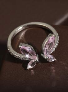 1pc Fashionable Cubic Zirconia Butterfly Decor Adjustable Ring For Women