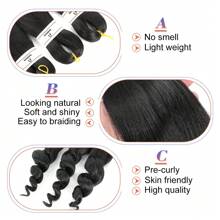 12/22 英寸 3 包编织发预拉伸法式卷发编织发钩针辫子易编织钩针发热水定型专业柔软 Yaki 直发编织发万圣节 - 黑色 - 查看 4