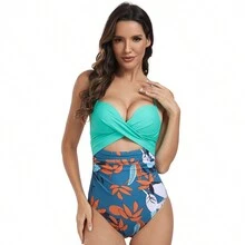 Traje De Baño De Una Pieza Con Escote En V Sexy Europeo Y Americano, tirantes ajustables para mayor comodidad y una amplia gama de colores. - Verde - Ver 4