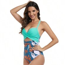 Traje De Baño De Una Pieza Con Escote En V Sexy Europeo Y Americano, tirantes ajustables para mayor comodidad y una amplia gama de colores. - Verde - Ver 3