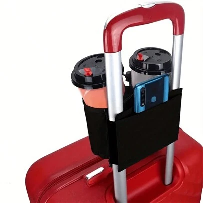 Bolsa de almacenamiento para asa de equipaje con portavasos y portabebidas, apta para asas de todas las maletas. Bolsa para botellas de agua, ideal para botellas de agua, accesorios de viaje, actividades al aire libre, senderismo, ciclismo, running, camping. Bolsa esencial para la escuela y accesorios escolares.