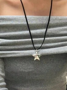 Vòng cổ mặt dây chuyền da lộn hình ngôi sao thời trang Hàn Quốc dành cho nữ, dây kéo áo len dài đơn giản và phong cách - Bạc - Xem 2