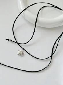 Vòng cổ mặt dây chuyền da lộn hình ngôi sao thời trang Hàn Quốc dành cho nữ, dây kéo áo len dài đơn giản và phong cách - Bạc - Xem 4