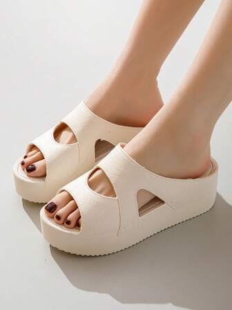 Women's Platform Slide Sandals, Open Toe Slippers, Anti-Slip Thick Sole High Heel Beach Shoes