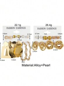 22pcs Metallic Wrapping & Faux Pearl Decor Bohemian Earrings, Gold Jewelry For Women, Summer Earrings (The Embossed Effect On The Surface Is Normal, Card Is Randomly Shipped) - Yellow Gold - View 5