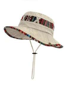 Boho Unisex Sombrero de sol de ocio al aire libre estilo vaquero Anti-UV para pesca para hombres con ala ancha (posición del botón y patrón de tela aleatorio) - A - Ver 10