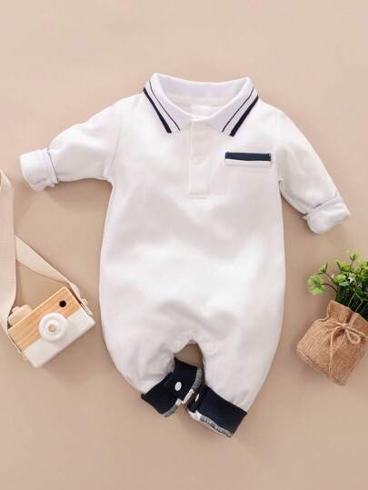 Yierying Neugeborenen Baby Jungen College Stil süßer weißer Romper, Sommer & Herbst