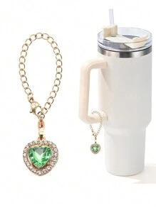 1pc Fashion Rhinestone Heart Shaped Glass Cup Chain Pendant Decor, Personalized Alloy Rhinestone Heart Charm For Modern Minimalist Glass Cup - Multicolor - View 9