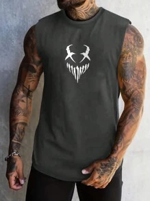 Men's Simple Print Sleeveless Tank Top, Summer