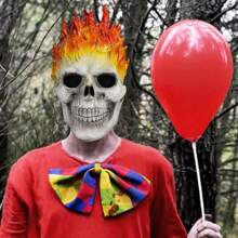 Halloween Decoration Halloween Ghost Rider Mask Skull Face Horror Costume Skeleton Adult Latex Full Head Props, Red - Multicolor - View 4