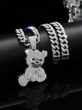 1pc Hip Hop Miami Men's Bear Pendant Necklace, Chain Punk Jewelry