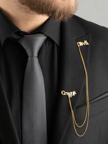 个性化新娘和新郎名字夹克链胸针国王和王后标签别针男士珠宝婚礼配饰男士定制礼物皇冠不锈钢周年纪念日周年节日全年 - 金色 - 查看 2