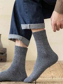 3 双随机男士纯色复古加厚毛圈布中筒袜 - 彩色 - 查看 7