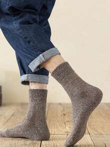 3 双随机男士纯色复古加厚毛圈布中筒袜 - 彩色 - 查看 5