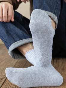 3 双随机男士纯色复古加厚毛圈布中筒袜 - 彩色 - 查看 8