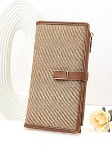 MINGYOU Long Wallet PU Vintage Texture Fashion Color Block Snap Closure Women's Large Capacity Multi-Card Slots Multi-Function Card Holder ID Case, Young Zipper Coin Purse Small Compact Convenient Carry, Suitable For Holiday Gift - Brown - View 1