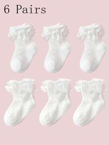 3 双女童蕾丝网眼透气荷叶边袜子适合日常穿着或派对,春夏季 - 白色 - 查看 13