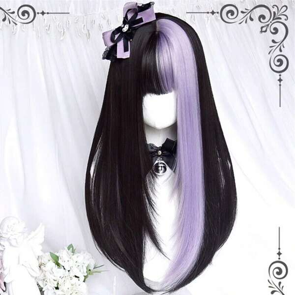 Cartoon  Purple Black Wig Lolita Girl Cosplay Hairpiece Long Straight HairHoliday Wigs, Halloween Dress Up Wigs