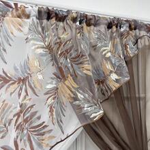 1 Piece Cross Translucent Curtains Coffee Print Leaves Triangular Kitchen Short Curtains, French Country Filter Tulle Curtains For Living Room Farmhouse  Office Home Decoration