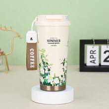 1pc 530ml 夏日花园316不锈钢保温杯双层真空双饮咖啡杯环花手持吸管杯 - 彩色 - 查看 14